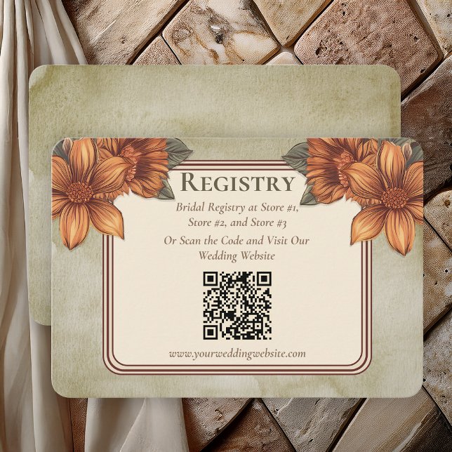 Tarjeta De Recepción Elegant Sage Terracotta Floral Bridal Registry  (Elegant Sage Terracotta Floral Bridal Registry Enclosure Card)