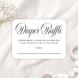 Tarjeta De Recepción Elegant Script B & W Baby Shower Diaper Raffle