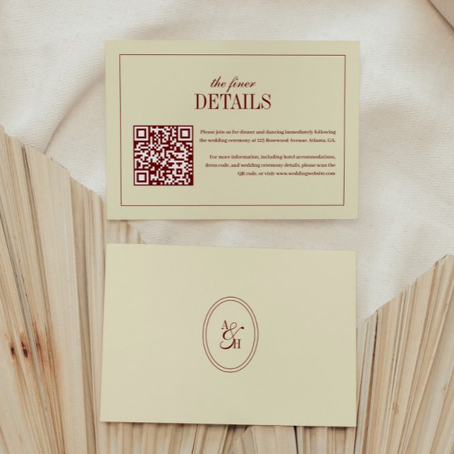 Tarjeta De Recepción Elegant Script Ivory Cream QR Code Wedding Details (Subido por el creador)
