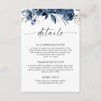 Tarjeta De Recepción Elegant Script Navy Blue Wedding Details Classic