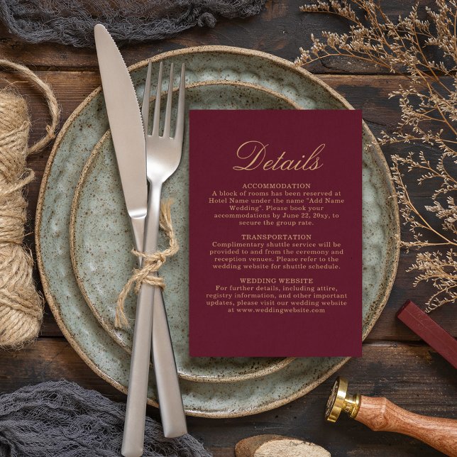Tarjeta De Recepción Elegant Simple Burgundy Gold Guest Info Details (Subido por el creador)