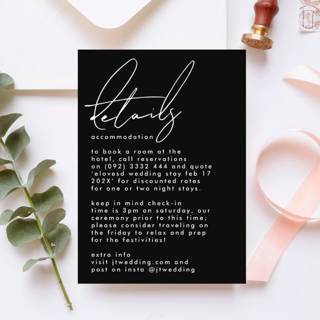 Tarjeta De Recepción Elegant Stylish Custom Names Black White Wedding (Subido por el creador)