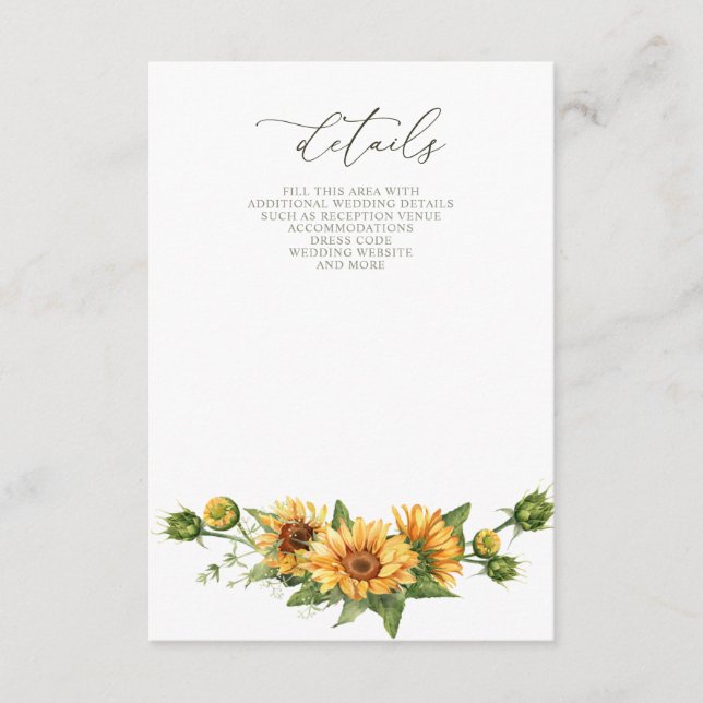 Tarjeta De Recepción Elegant Sunflowers Garden Floral Wedding  (Anverso)