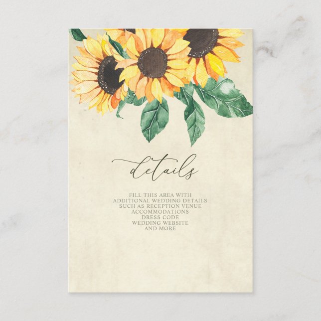 Tarjeta De Recepción Elegant Sunflowers Garden Floral Wedding  (Anverso)