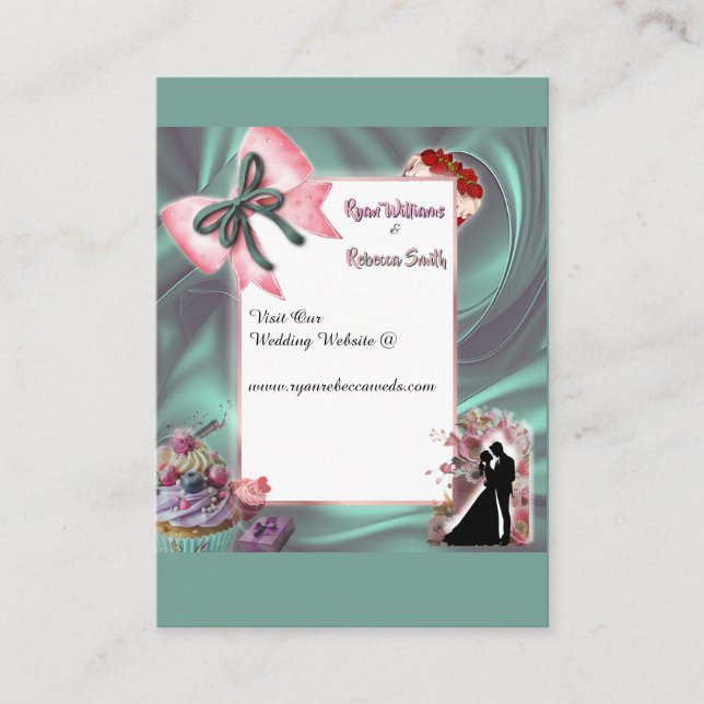 Tarjeta De Recepción Elegant Teal & Blush Floral Wedding Enclosure Card (Anverso)