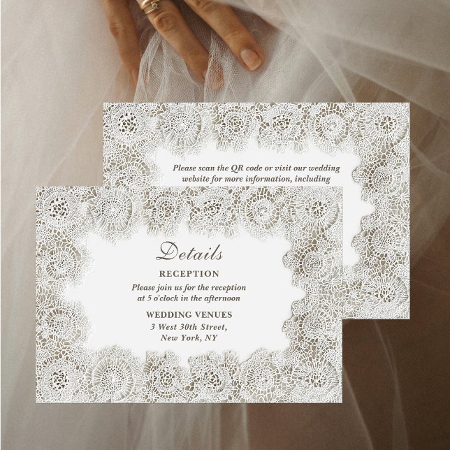Tarjeta De Recepción Elegant Timeless Lace QR Code Wedding Details (Subido por el creador)