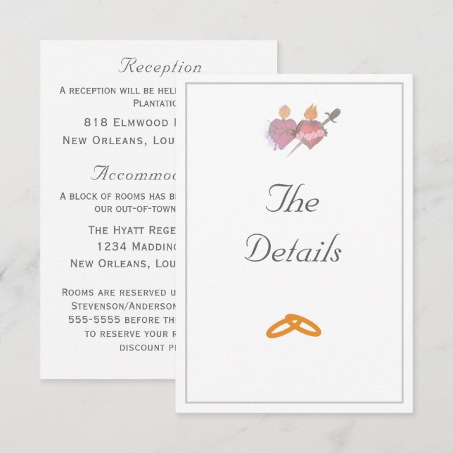 Tarjeta De Recepción Elegant Two Hearts Catholic Wedding  (Anverso / Reverso)