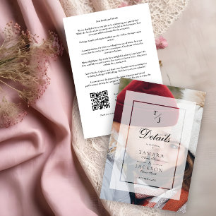 Tarjeta De Recepción Elegant Vellum Transparency Wedding Initials Photo
