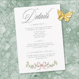 Tarjeta De Recepción Elegant Victorian Pastel Floral Bow Wedding Detail