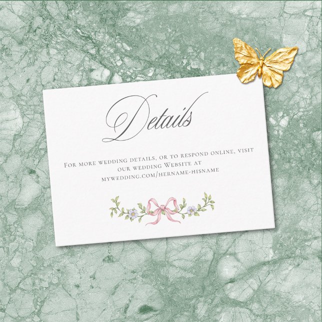 Tarjeta De Recepción Elegant Victorian Pastel Floral Bow Wedding Detail (Elegant Victorian Pastel Floral Bow Wedding Detail Enclosure Card)