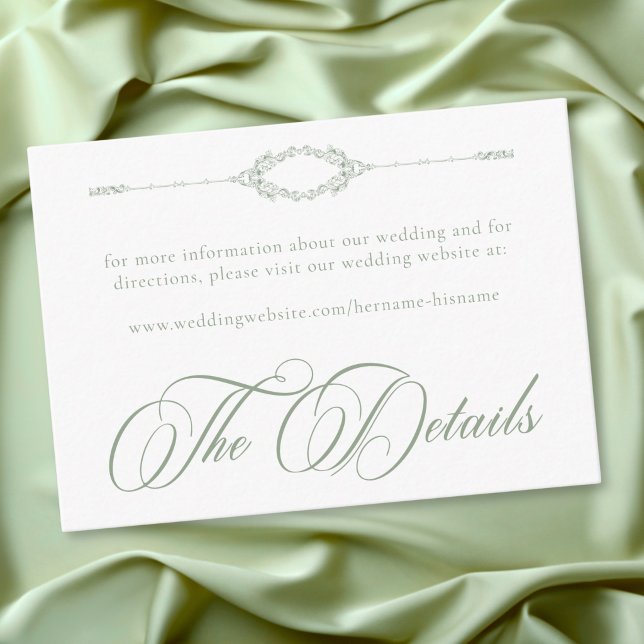 Tarjeta De Recepción Elegant Vintage Baroque Sage Green Wedding (Elegant Vintage Baroque Sage Green Wedding Enclosure Card)