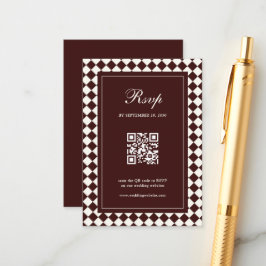 Tarjeta De Recepción Elegant Vintage Burgundy Wedding RSVP QR Code