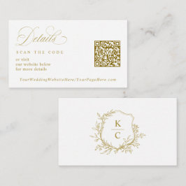 Tarjeta De Recepción Elegant Vintage Gold Crest QR Code Wedding Logo