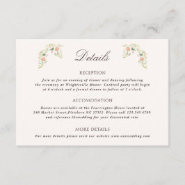 Tarjeta De Recepción Elegant Watercolor Floral Rococo Wedding Details