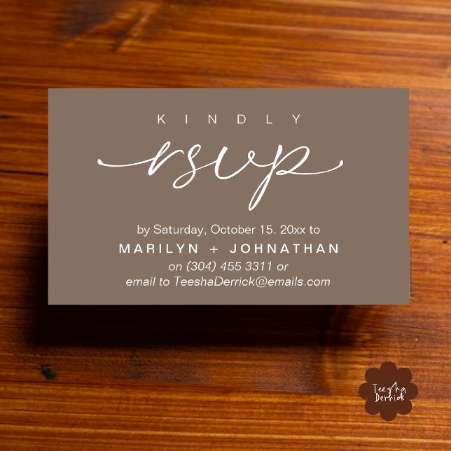Tarjeta De Recepción Elegant Wedding Invites RSVP via Phone or Email (Elegant Wedding Invites RSVP via Phone or Email Card in dark taupe)