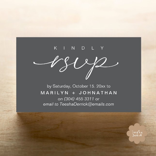 Tarjeta De Recepción Elegant Wedding Invites RSVP via Phone or Email (Elegant Wedding Invites RSVP via Phone or Email Card in Charcoal grey)