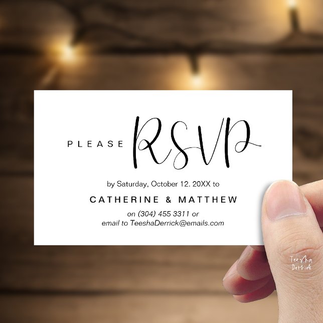 Tarjeta De Recepción  Elegant "Wedding RSVP" Reminder Details (Elegant "Wedding RSVP" Reminder Details Enclosure Card Black White)