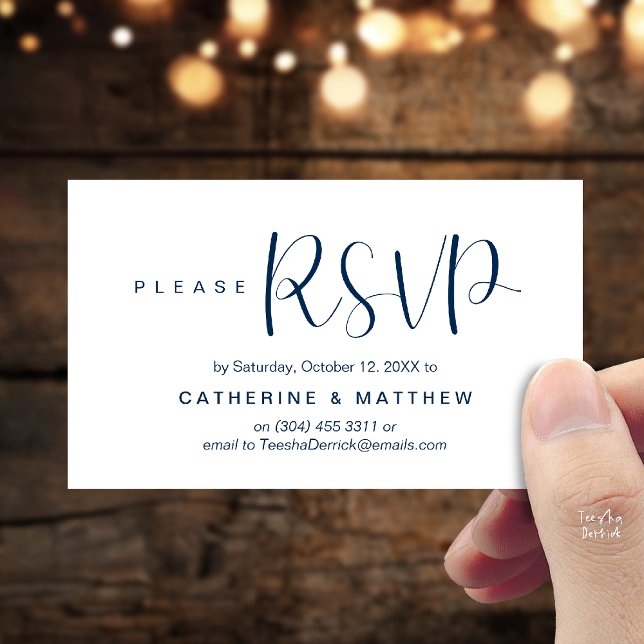 Tarjeta De Recepción  Elegant "Wedding RSVP" Reminder Details (Elegant "Wedding RSVP" Reminder Details Enclosure Card Navy Blue)