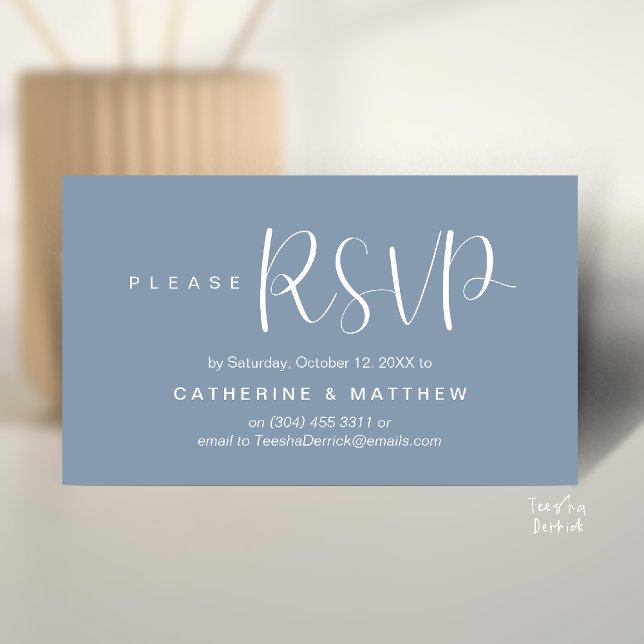 Tarjeta De Recepción  Elegant "Wedding RSVP" Reminder Details (Elegant "Wedding RSVP" Reminder Details Enclosure Card Dusty Blue)