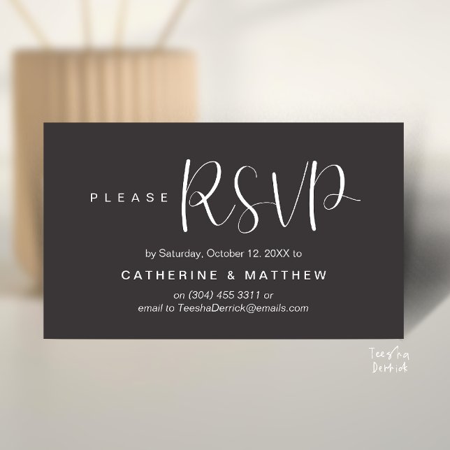 Tarjeta De Recepción  Elegant "Wedding RSVP" Reminder Details (Elegant "Wedding RSVP" Reminder Details Enclosure Card Charcoal Grey)