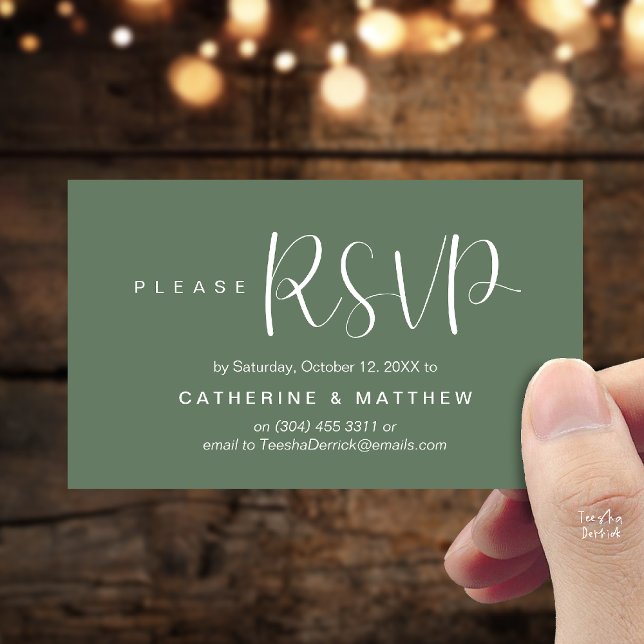 Tarjeta De Recepción  Elegant "Wedding RSVP" Reminder Details (Elegant "Wedding RSVP" Reminder Details Enclosure Card Sage Green)