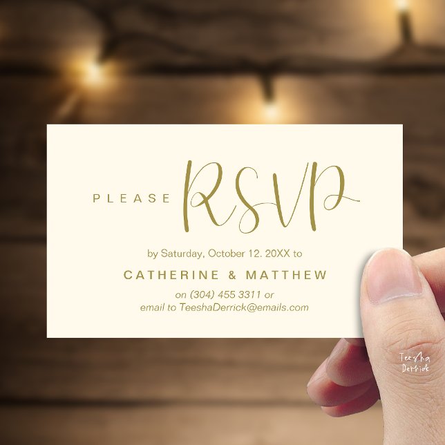 Tarjeta De Recepción  Elegant "Wedding RSVP" Reminder Details (Elegant "Wedding RSVP" Reminder Details Enclosure Card Yellow Gold)