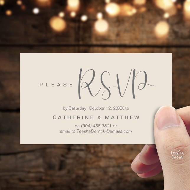 Tarjeta De Recepción  Elegant "Wedding RSVP" Reminder Details (Elegant "Wedding RSVP" Reminder Details Enclosure Card Cream Grey)