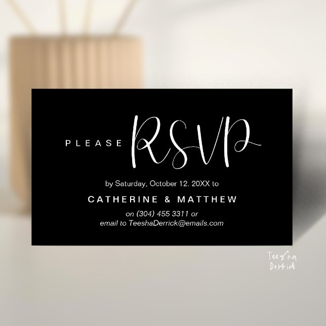 Tarjeta De Recepción  Elegant "Wedding RSVP" Reminder Details (Elegant "Wedding RSVP" Reminder Details Enclosure Card Black White)