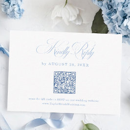 Tarjeta De Recepción Elegant White and Blue Wedding RSVP Qr Code 