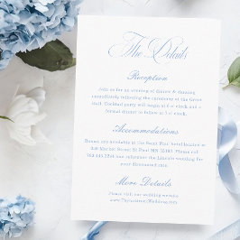 Tarjeta De Recepción Elegant White and Dusty Blue Wedding Details 