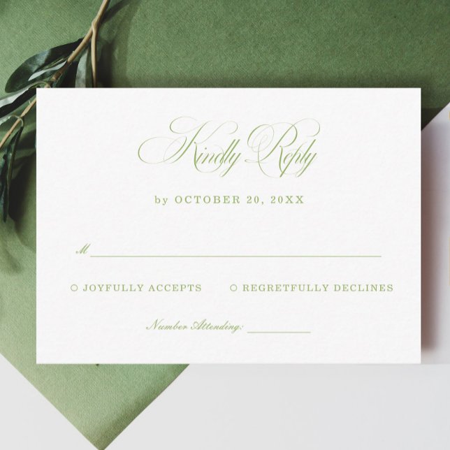 Tarjeta De Recepción Elegant White and Sage Green Wedding RSVP  (Subido por el creador)