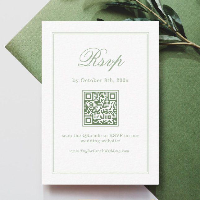 Tarjeta De Recepción Elegant White and Sage Green Wedding RSVP Qr Code (Subido por el creador)