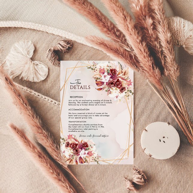 Tarjeta De Recepción Elegant White & Burgundy Floral Wedding Info Card (Subido por el creador)