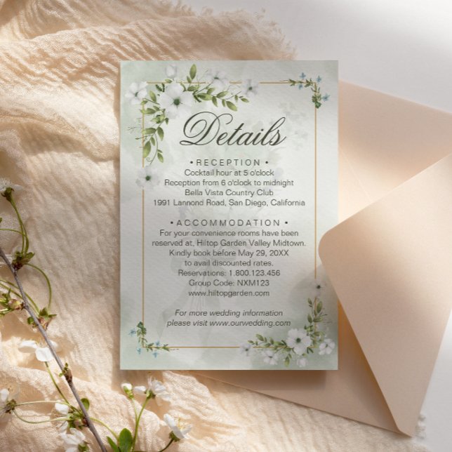 Tarjeta De Recepción Elegant White Floral Wedding Details Card (Subido por el creador)