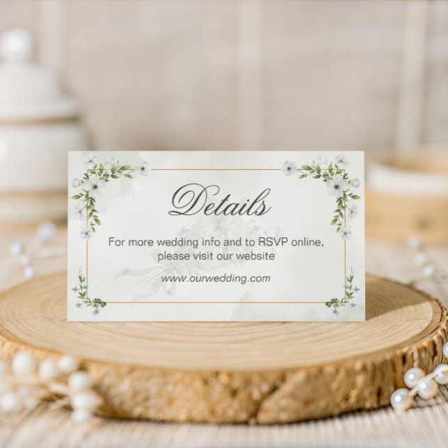 Tarjeta De Recepción Elegant White Floral Wedding Details Card Greenery (Subido por el creador)