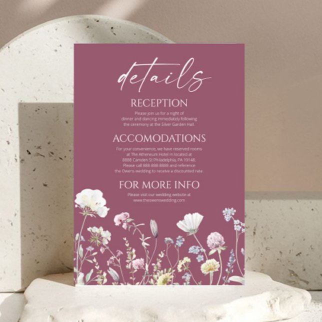 Tarjeta De Recepción Elegant Wildflower Floral Wedding Details (Subido por el creador)