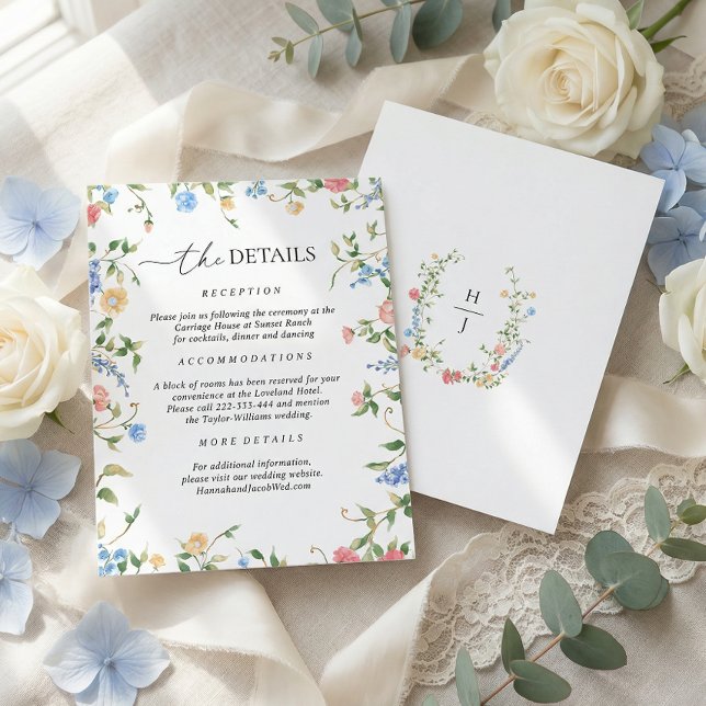 Tarjeta De Recepción Elegant Wildflower Wedding Details (Subido por el creador)