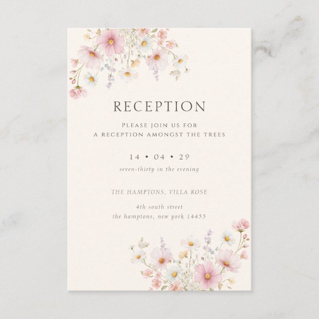 Tarjeta De Recepción Elegant Wildflowers Reception Wedding (Anverso)