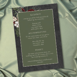 Tarjeta De Recepción Elegant Winter Berries & Pine Black Wedding
