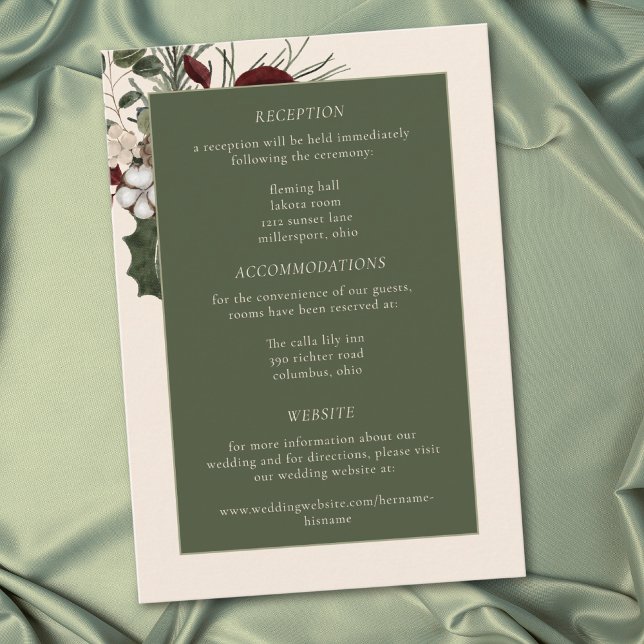 Tarjeta De Recepción Elegant Winter Berries & Pine Ivory Wedding (Elegant Winter Berries & Pine Ivory Wedding Enclosure Card)