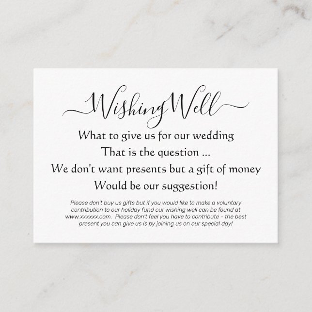 Tarjeta De Recepción Elegant Wishing Well Money Poem (Anverso)