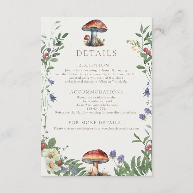 Tarjeta De Recepción Elegant Woodland | Forest Wedding Details (Anverso)