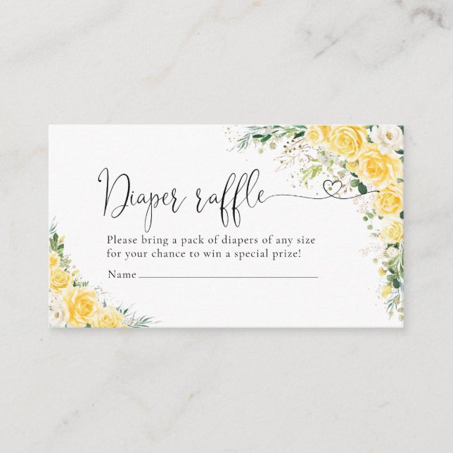 Tarjeta De Recepción Elegant Yellow Diaper Raffle (Anverso)