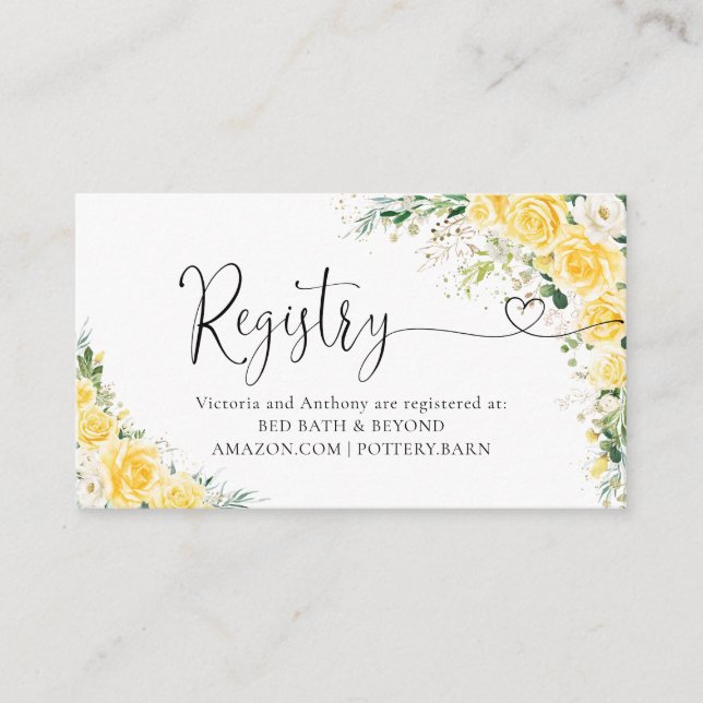 Tarjeta De Recepción Elegant Yellow Registry Enclosure Card (Anverso)