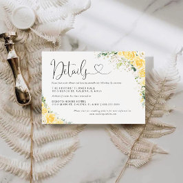 Tarjeta De Recepción Elegant Yellow Wedding Details Card