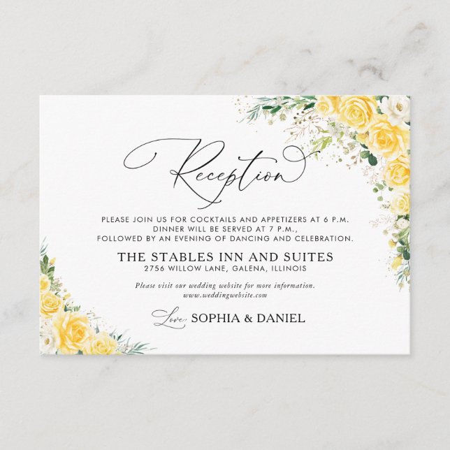 Tarjeta De Recepción Elegant Yellow Wedding Reception Card (Anverso)