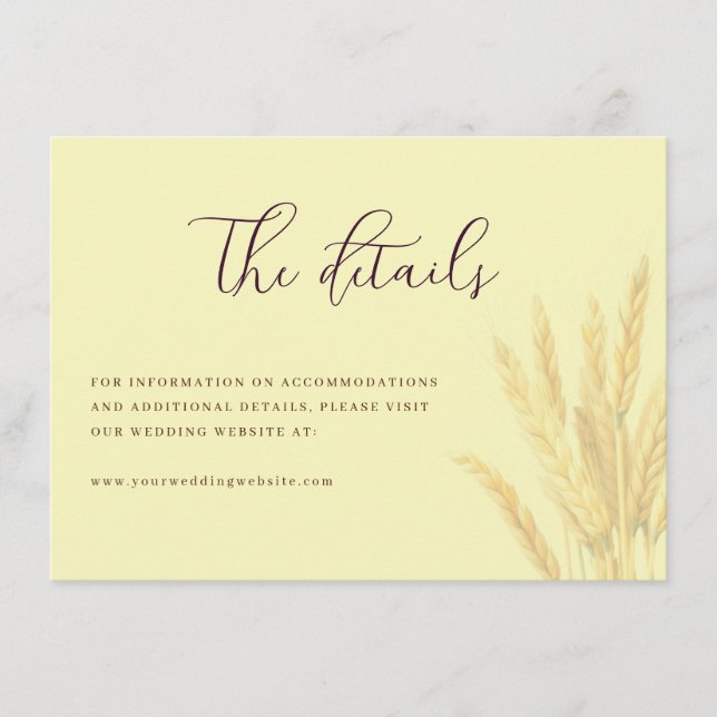Tarjeta De Recepción Elegant Yellow Wheat Stalks (Anverso)