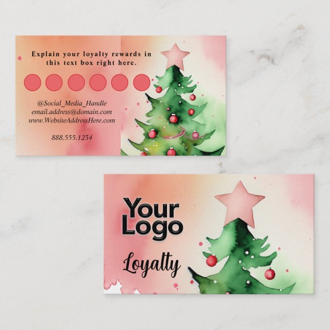 Tarjeta De Recepción Elegante acuarela Árbol de Navidad código QR (Anverso / Reverso)