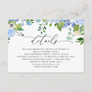 Tarjeta De Recepción Elegante acuarela azul Hydrangea Boda Detalles