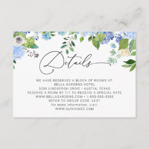 Tarjeta De Recepción Elegante acuarela azul Hydrangea Boda Detalles